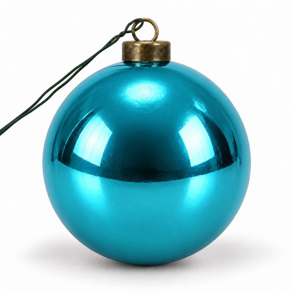 Pro Deco Collection Christmas bauble, aqua blue shiny, 10 cm diameter, product on a white background
