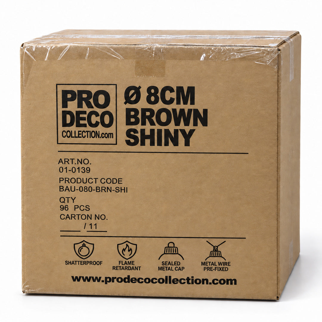 Pro Deco Collection kerstbal bruin glans, diameter 8 cm, omdoos met 96 stuks, artikel 01-0139