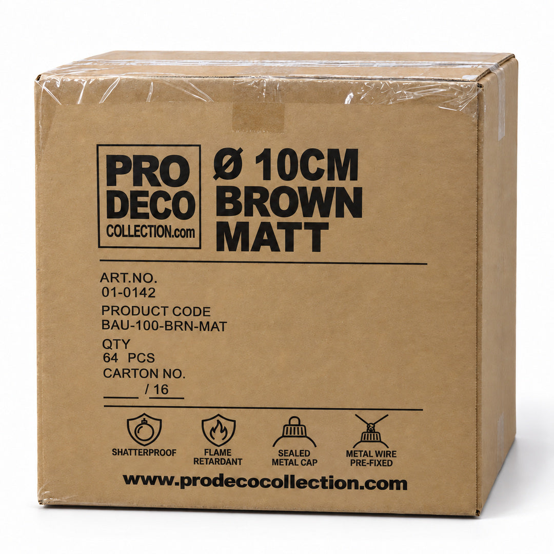 Pro Deco Collection Christmas bauble, brown matt, 10 cm diameter, outer carton with 64 pieces, article 01-0142