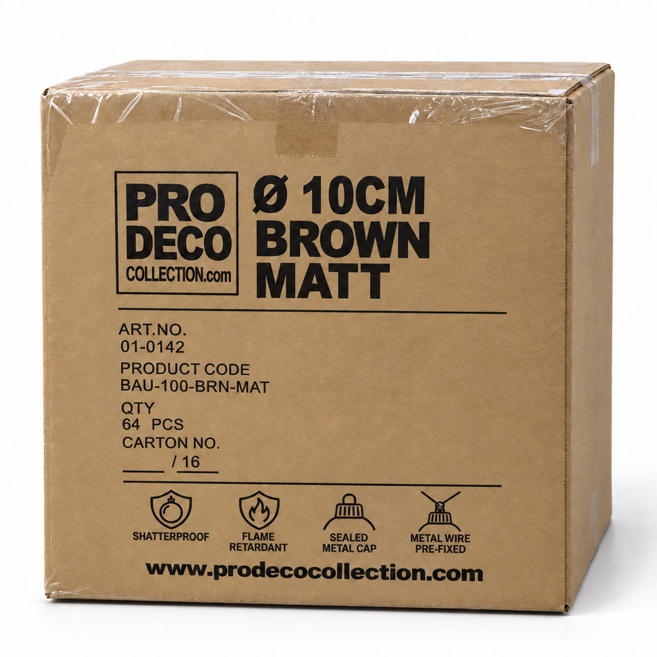 Pro Deco Collection Christmas bauble, brown matt, 10 cm diameter, outer carton with 64 pieces, article 01-0142