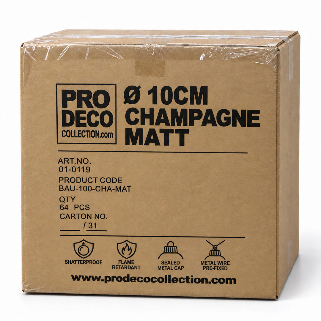 Pro Deco Collection kerstbal champagne mat, diameter 10 cm, omdoos met 64 stuks, artikel 01-0119