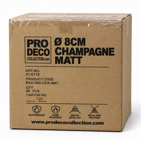 Pro Deco Collection kerstbal champagne mat, diameter 8 cm, omdoos met 96 stuks, artikel 01-0118