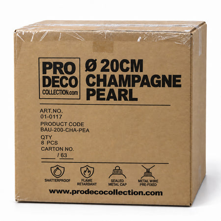 Pro Deco Collection Christmas bauble, champagne pearl, 20 cm diameter, outer carton with 8 pieces, article 01-0117