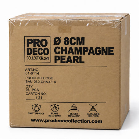 Pro Deco Collection kerstbal champagne parelmoer, diameter 8 cm, omdoos met 96 stuks, artikel 01-0114