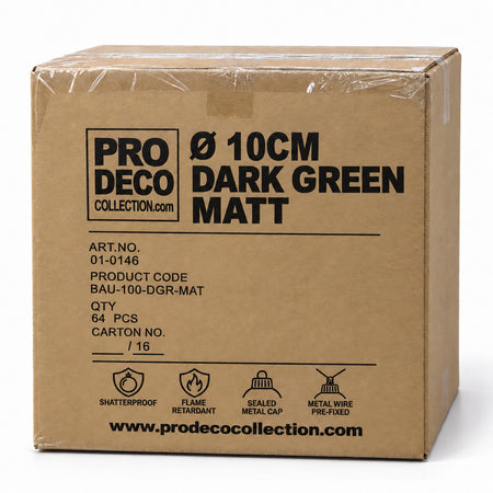 Pro Deco Collection Christmas bauble, dark green matt, 10 cm diameter, outer carton with 64 pieces, article 01-0146