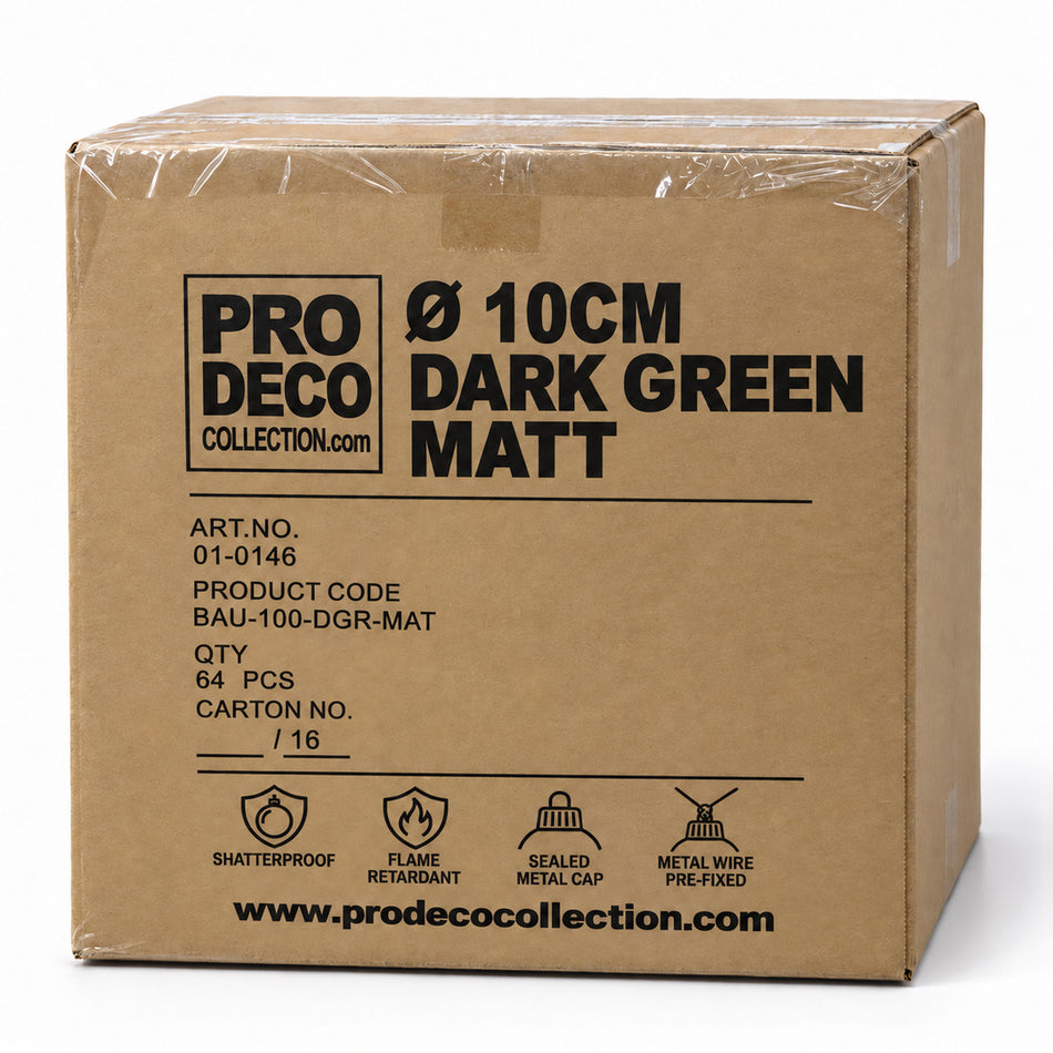 Pro Deco Collection Christmas bauble, dark green matt, 10 cm diameter, outer carton with 64 pieces, article 01-0146
