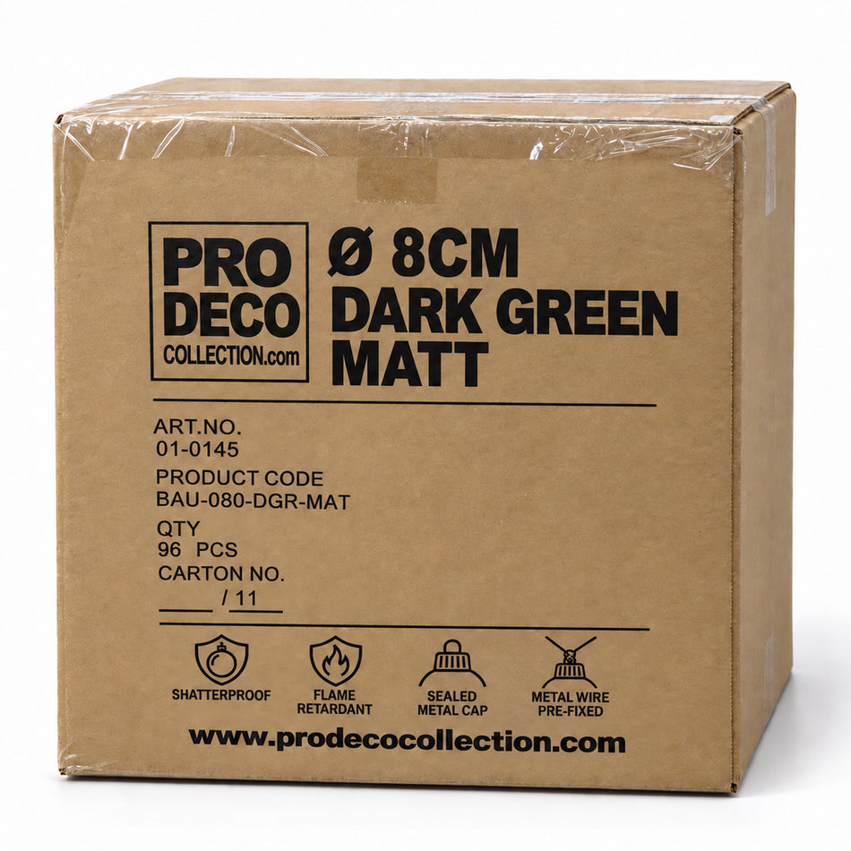 Pro Deco Collection Christmas bauble, dark green matt, 8 cm diameter, outer carton with 96 pieces, article 01-0145