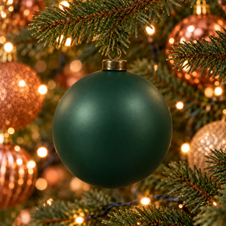 Pro Deco Collection Christmas bauble, dark green matt, 8 cm diameter, hanging in a Christmas tree with warm white lights