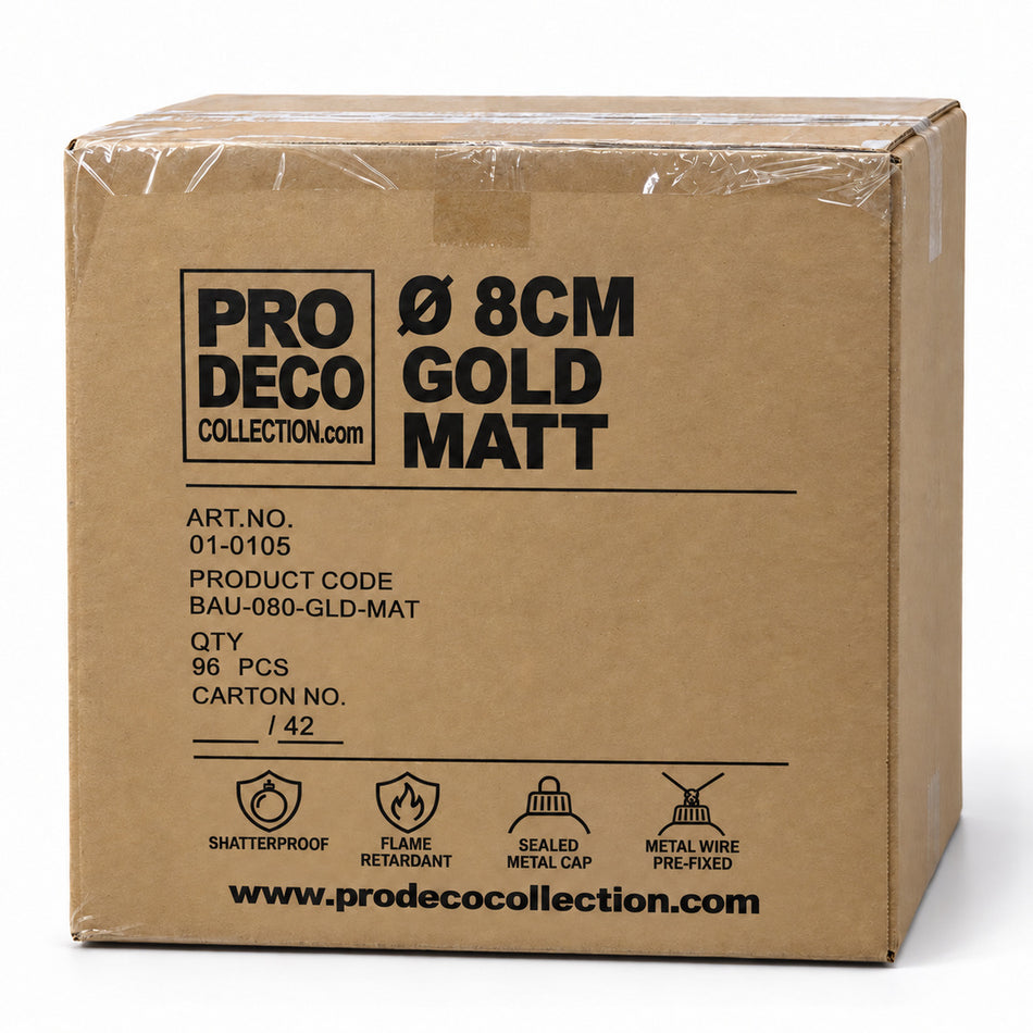 Pro Deco Collection kerstbal goud mat, diameter 8 cm, omdoos met 96 stuks, artikel 01-0105
