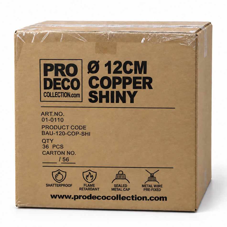 Pro Deco Collection Christmas bauble, copper shiny, 12 cm diameter, outer carton with 36 pieces, article 01-0110