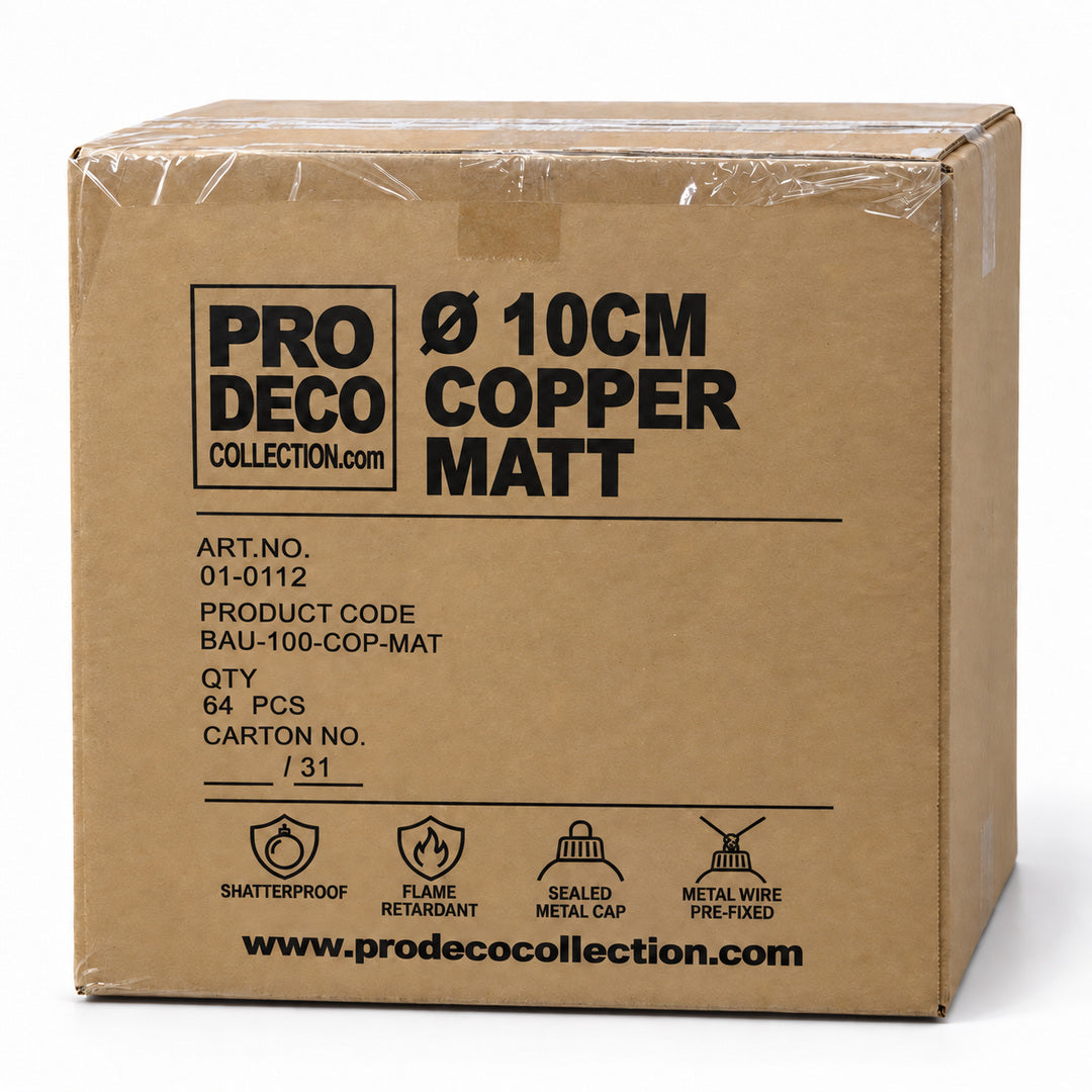 Pro Deco Collection Christmas bauble, copper matt, 10 cm diameter, outer carton with 64 pieces, article 01-0112