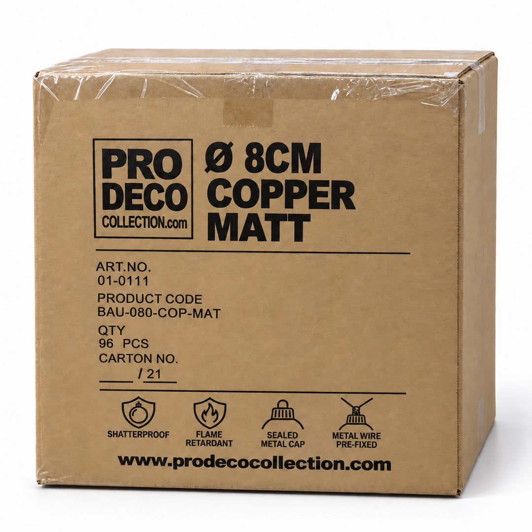 Pro Deco Collection kerstbal koper mat, diameter 8 cm, omdoos met 96 stuks, artikel 01-0111