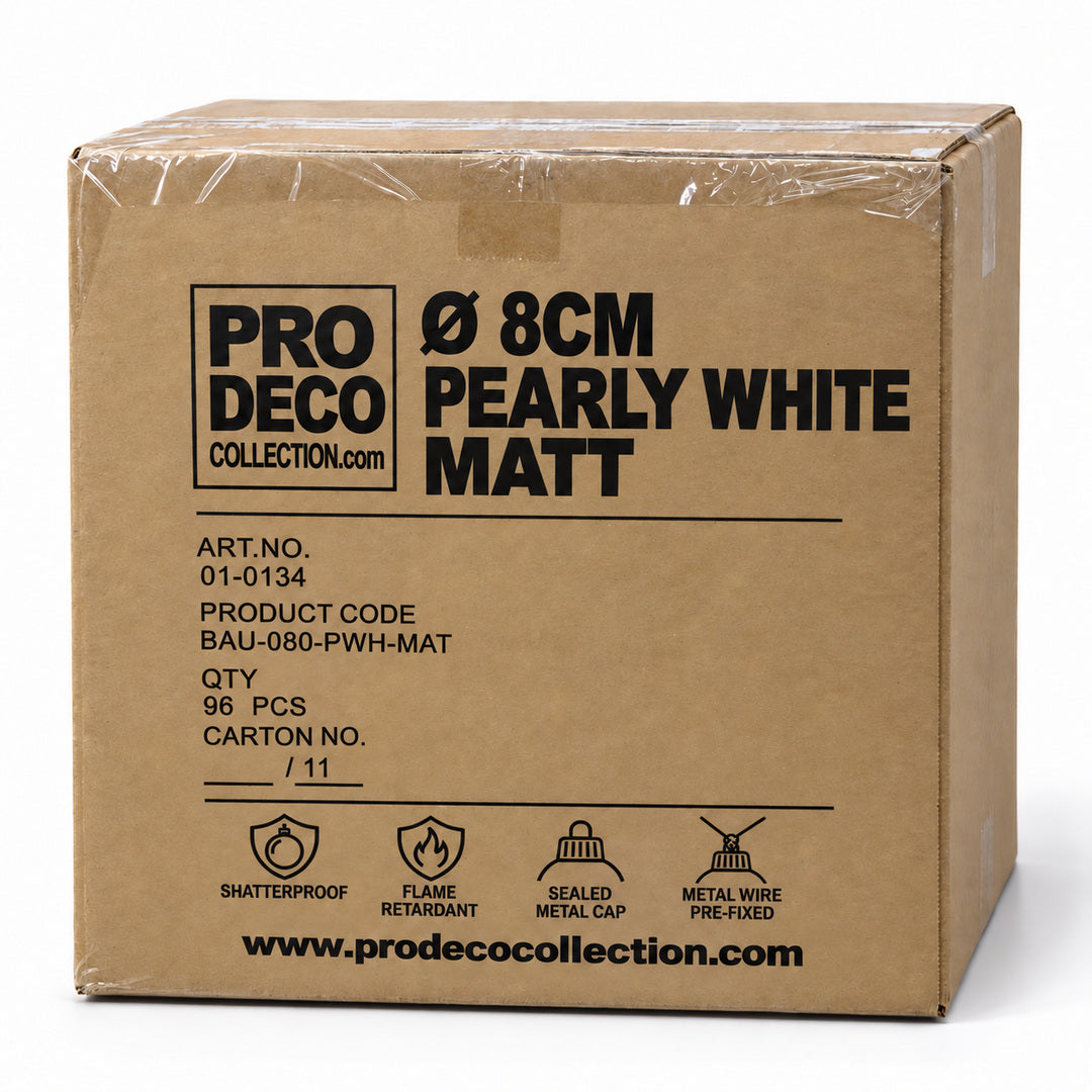Pro Deco Collection Christmas bauble, pearly white matt, 8 cm diameter, outer carton with 96 pieces, article 01-0134
