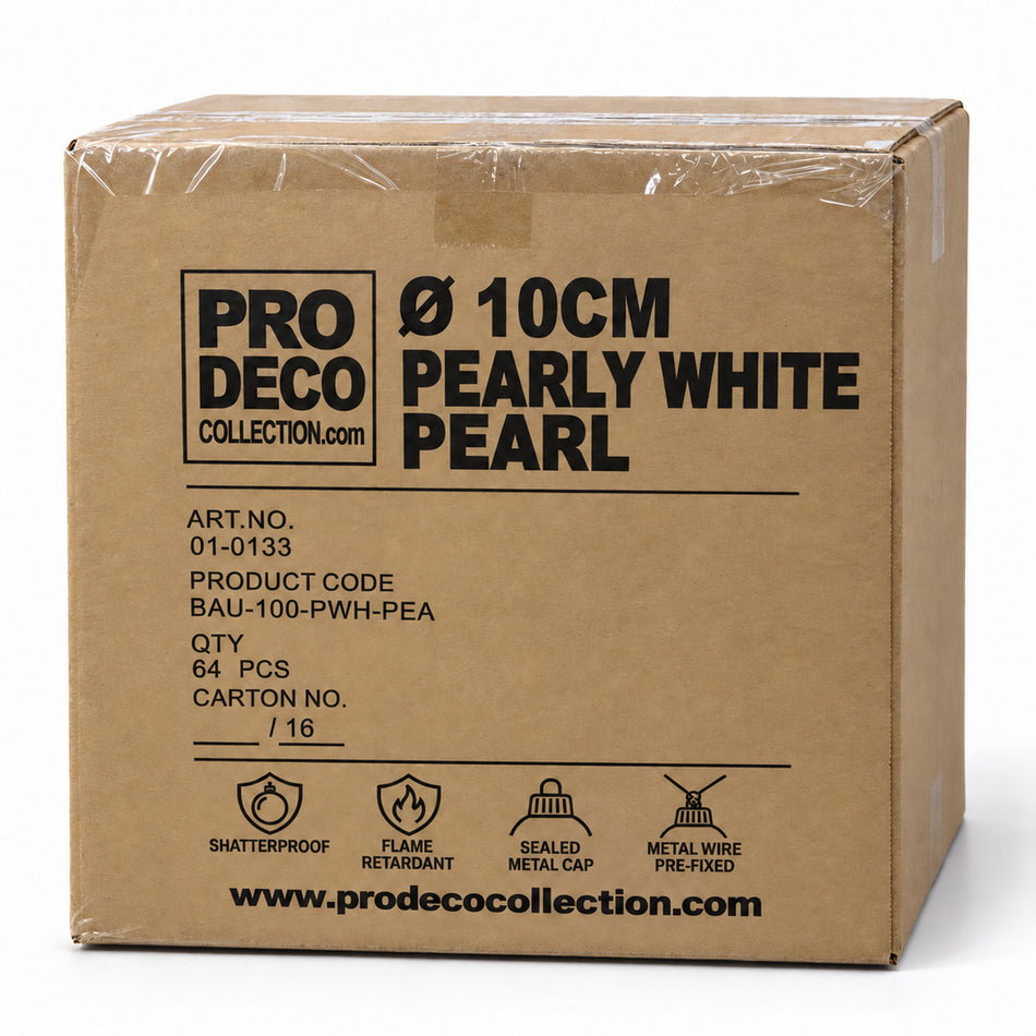 Pro Deco Collection Christmas bauble, pearly white pearl, 10 cm diameter, outer carton with 64 pieces, article 01-0133