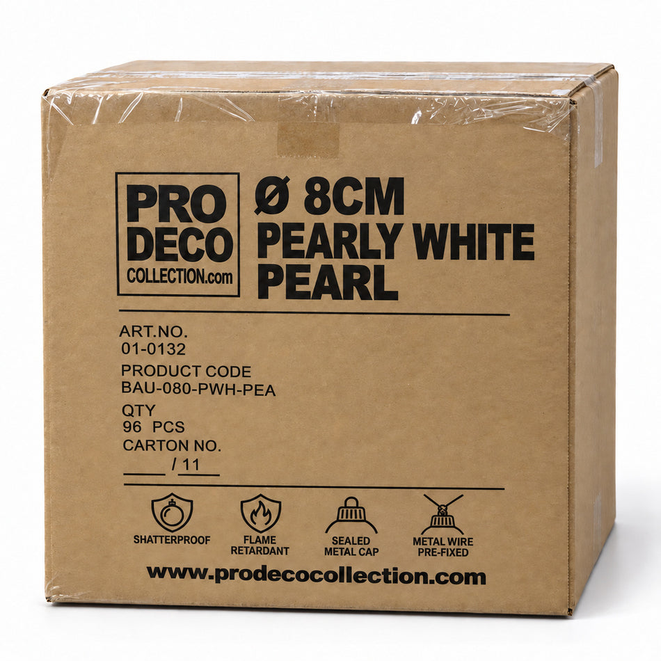 Pro Deco Collection Christmas bauble, pearly white pearl, 8 cm diameter, outer carton with 96 pieces, article 01-0132