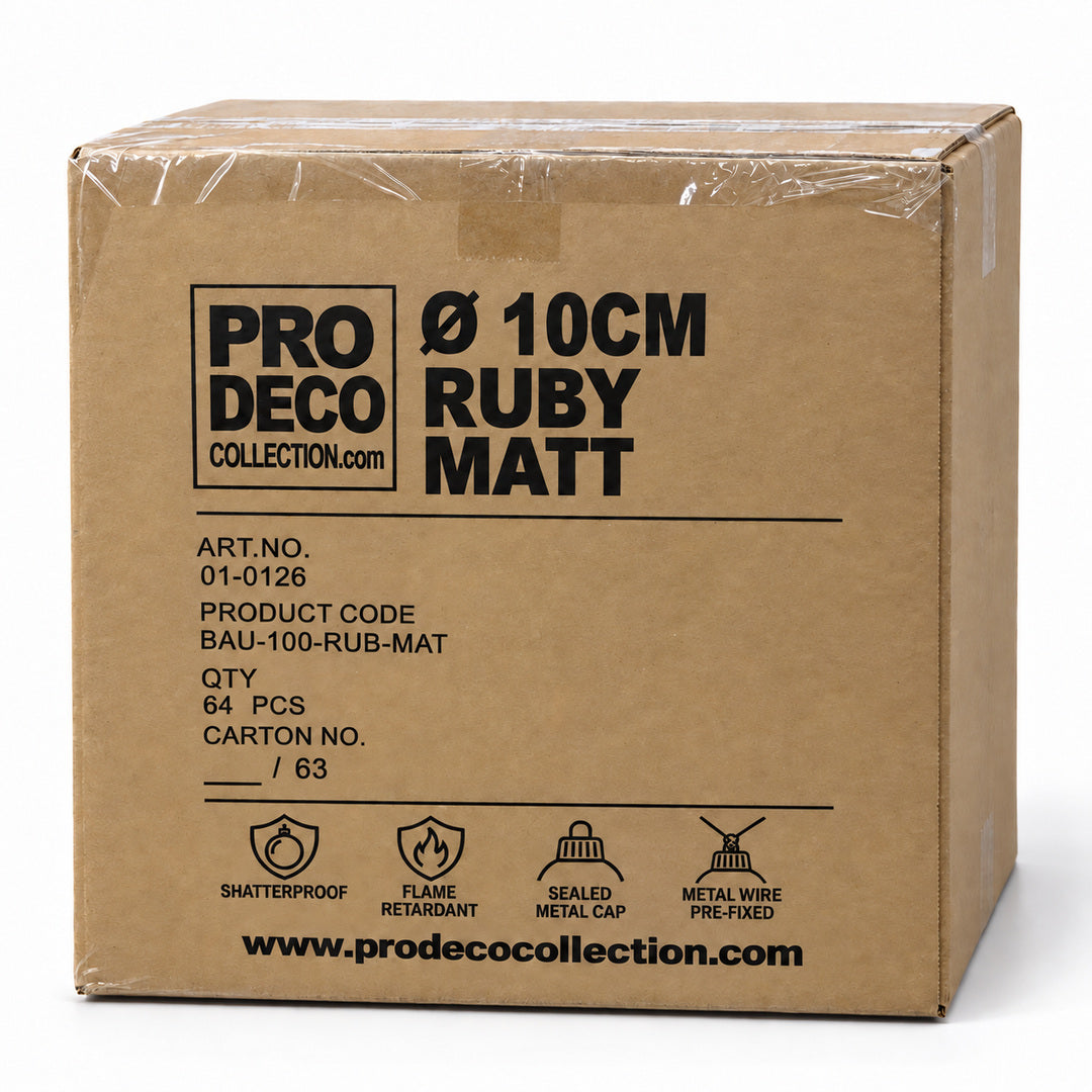 Pro Deco Collection kerstbal robijnrood mat, diameter 10 cm, omdoos met 64 stuks, artikel 01-0126