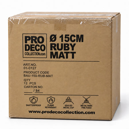 Pro Deco Collection Christmas bauble, ruby matt, 15 cm diameter, outer carton with 12 pieces, article 01-0127
