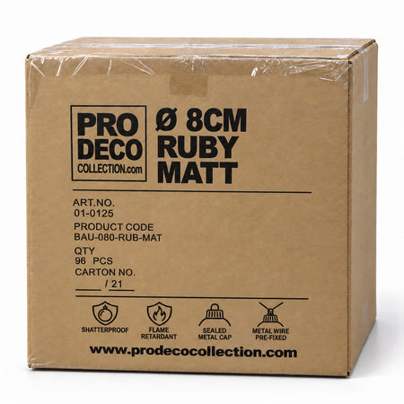 Pro Deco Collection Christmas bauble, ruby matt, 8 cm diameter, outer carton with 96 pieces, article 01-0125