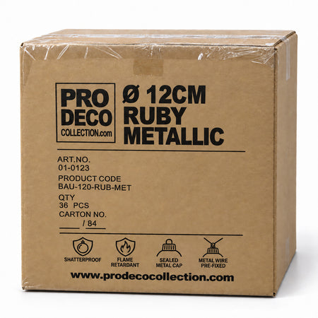 Pro Deco Collection kerstbal robijnrood metallic, diameter 12 cm, omdoos met 36 stuks, artikel 01-0123
