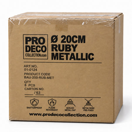 Pro Deco Collection kerstbal robijnrood metallic, diameter 20 cm, omdoos met 8 stuks, artikel 01-0124