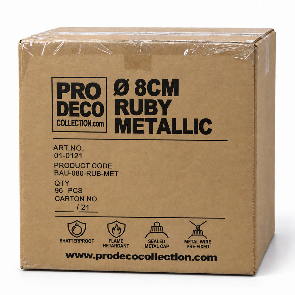 Pro Deco Collection Christmas bauble, ruby metallic, 8 cm diameter, outer carton with 96 pieces, article 01-0121