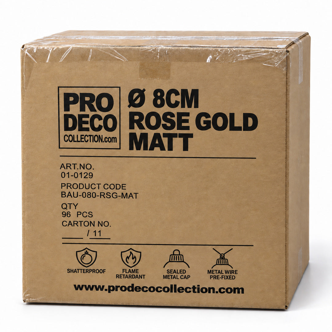 Pro Deco Collection Christmas bauble, rose gold matt, 8 cm diameter, outer carton with 96 pieces, article 01-0129