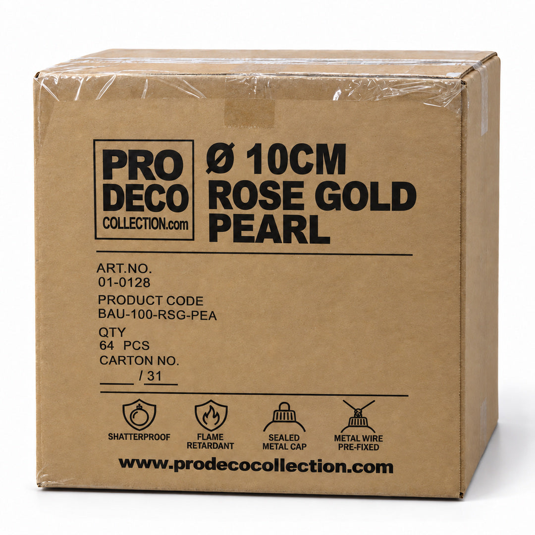 Pro Deco Collection kerstbal rosegoud parelmoer, diameter 10 cm, omdoos met 64 stuks, artikel 01-0128