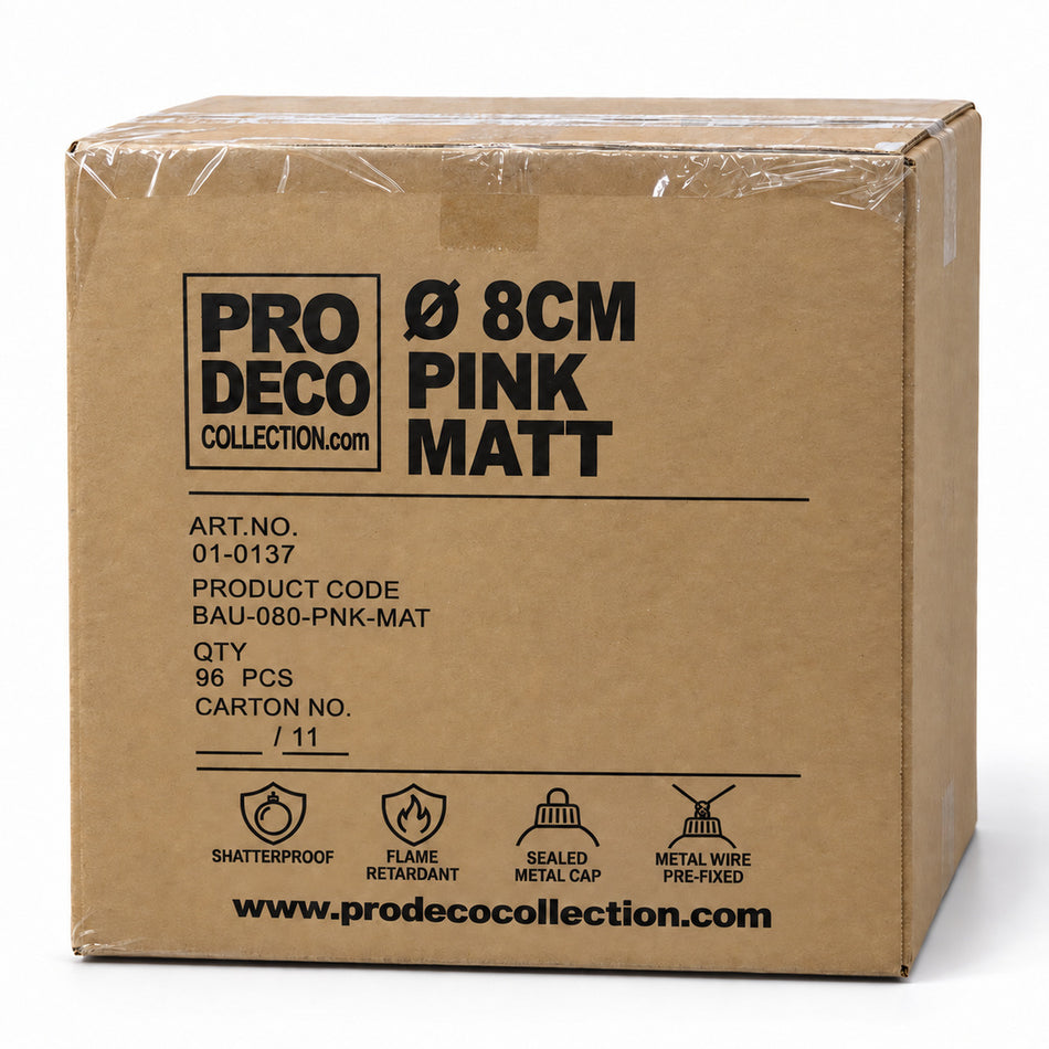 Pro Deco Collection Christmas bauble, pink matt, 8 cm diameter, outer carton with 96 pieces, article 01-0137