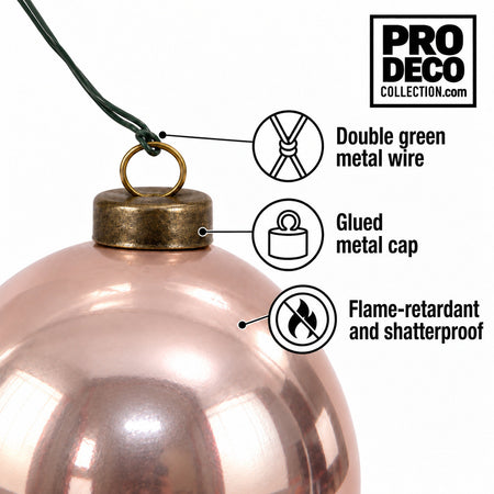 Pro Deco Collection Christmas bauble, pink pearl, 10 cm diameter, detail of the metal cap and green fixing wire